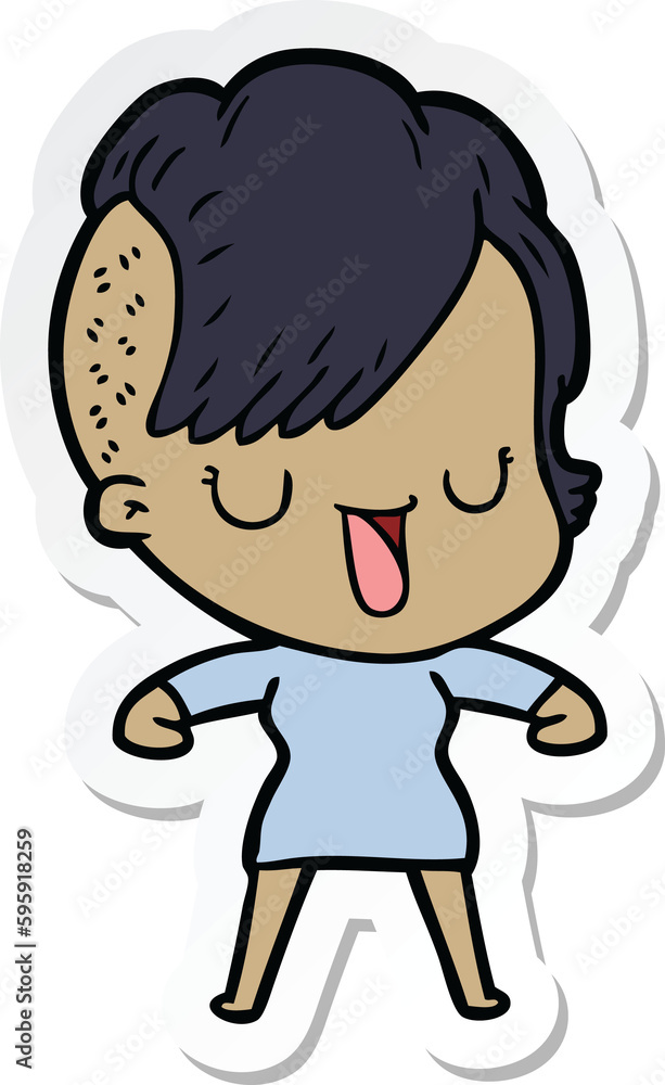 sticker of a cute cartoon girl with hipster haircut sticker of a cute cartoon girl with hipster haircut