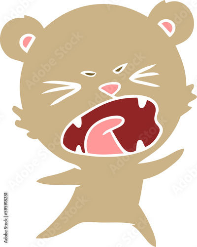 angry flat color style cartoon bear