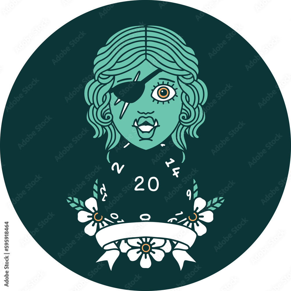 icon of half orc rogue character with natural twenty dice roll icon of half orc rogue character with natural twenty dice roll