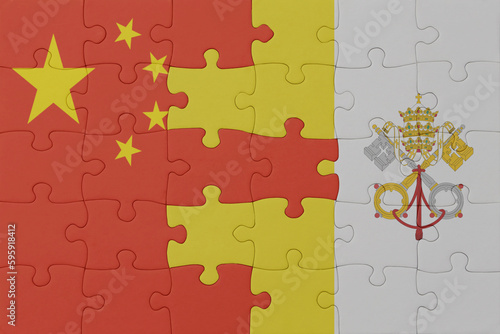 Photography puzzle with the national flag of vatican city and china