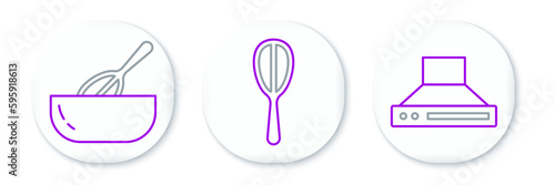 Set line Kitchen extractor fan, whisk and bowl and icon. Vector