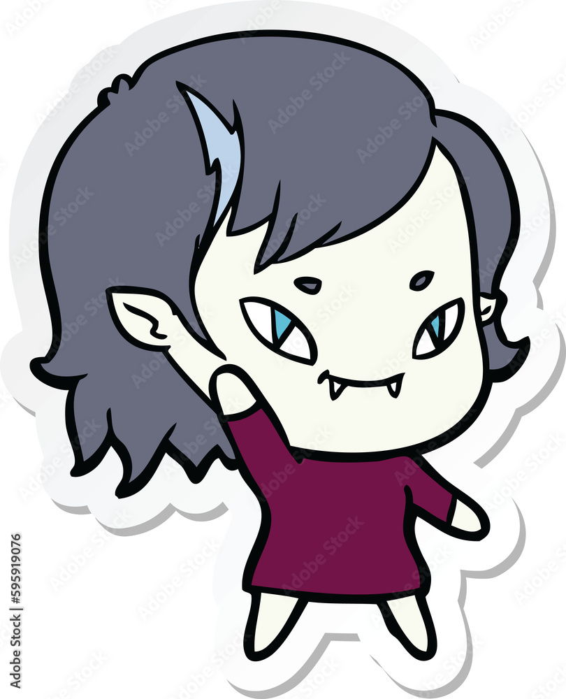 sticker of a cartoon friendly vampire girl