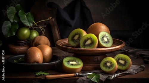 Kiwis in a bowl, Fresh, Juciy, Summer, Healthy, Farming, Harvesting, Environment, Perfessional and  award-winning photograph, Close-up - Generative AI photo