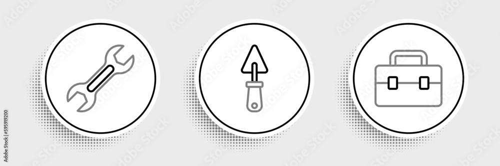 Set line Toolbox, Wrench spanner and Trowel icon. Vector Set line Toolbox, Wrench spanner and Trowel icon. Vector