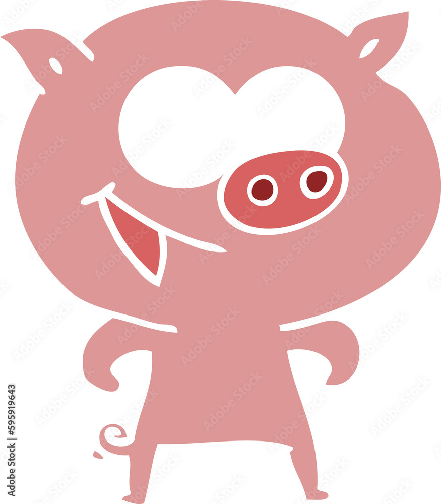 Fototapeta premium cheerful pig flat color style cartoon