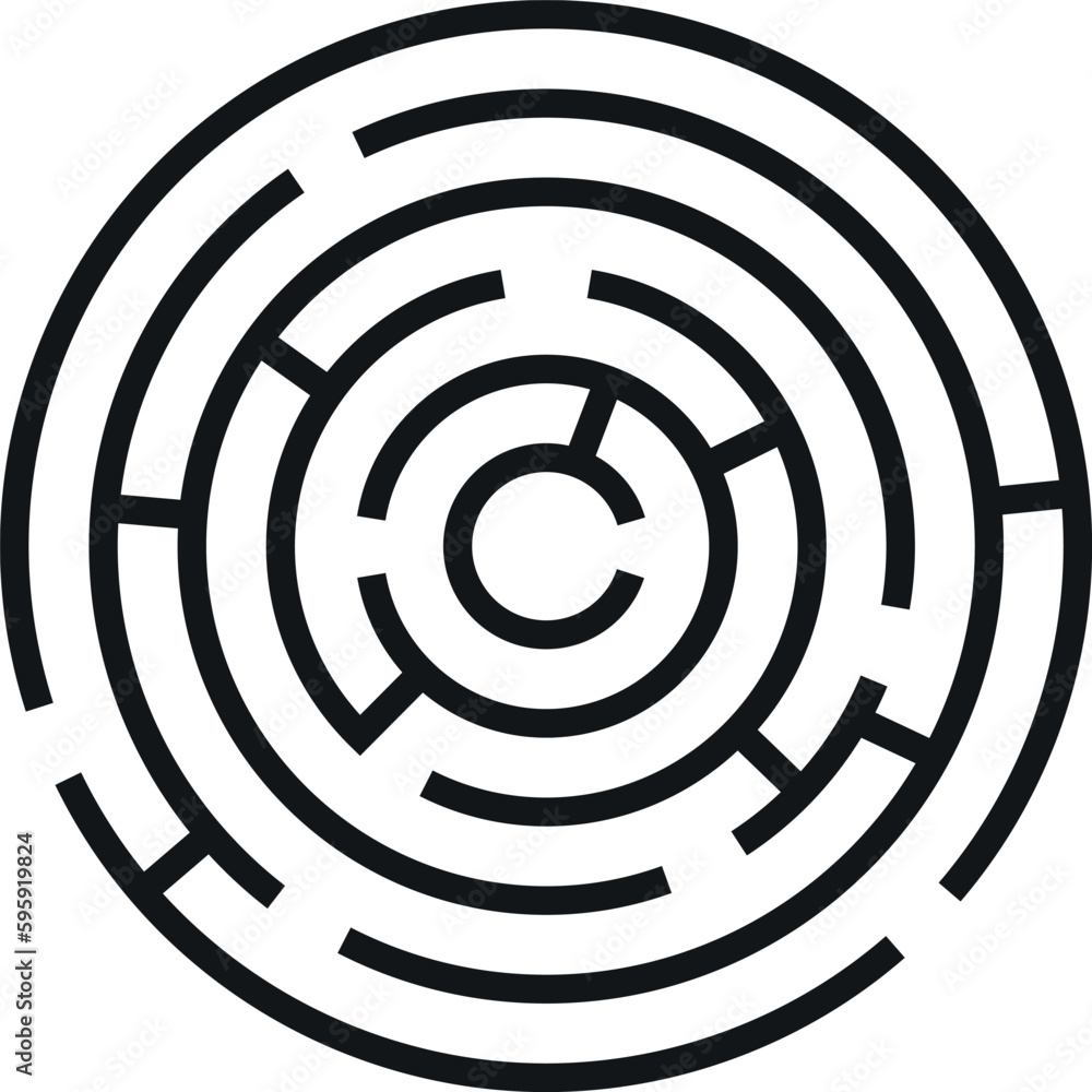 Round maze black monochrome line education logic game labyrinth vector illustration Round maze black monochrome line education logic game labyrinth vector illustration