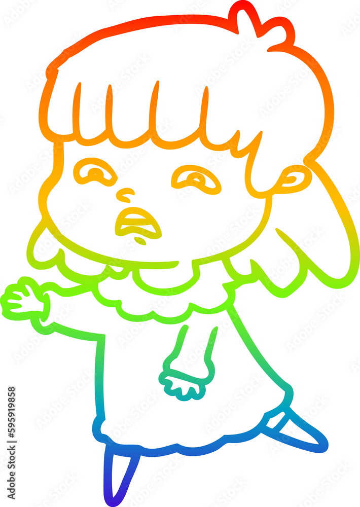 rainbow gradient line drawing of a cartoon worried woman rainbow gradient line drawing of a cartoon worried woman