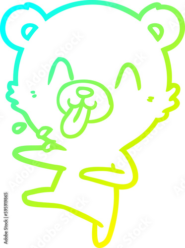 cold gradient line drawing of a rude cartoon dancing polar bear sticking out tongue