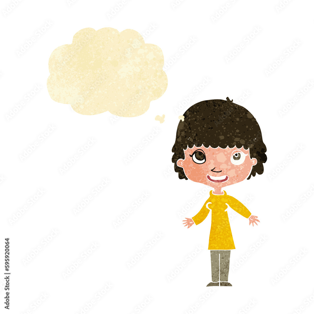 cartoon happy woman with thought bubble cartoon happy woman with thought bubble