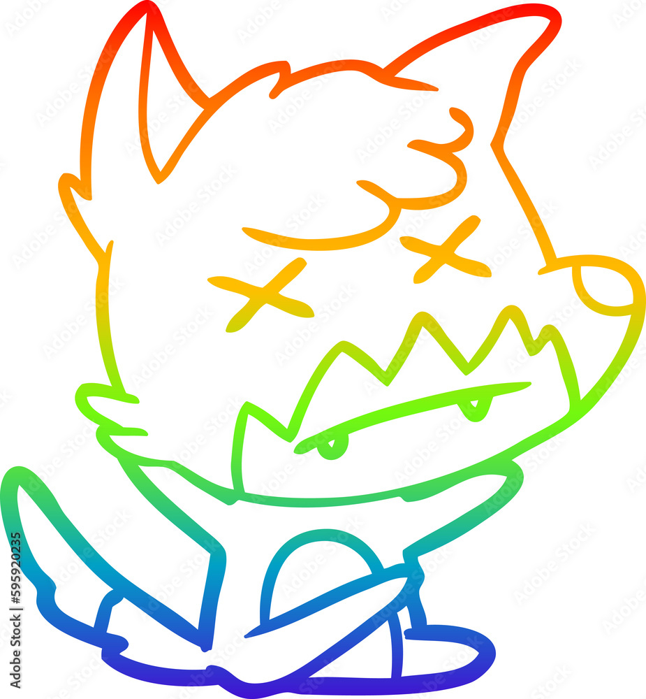 rainbow gradient line drawing of a cartoon cross eyed fox rainbow gradient line drawing of a cartoon cross eyed fox