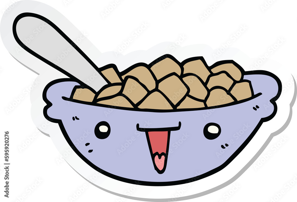 sticker of a cute cartoon bowl of cereal sticker of a cute cartoon bowl of cereal