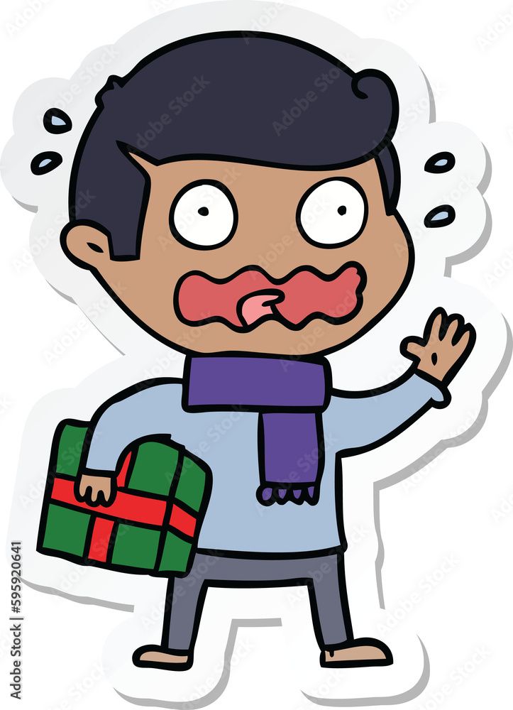 sticker of a cartoon man totally stressed out