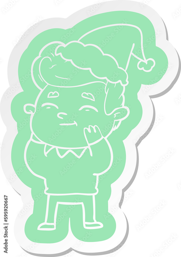 happy quirky cartoon sticker of a man wearing santa hat happy quirky cartoon sticker of a man wearing santa hat