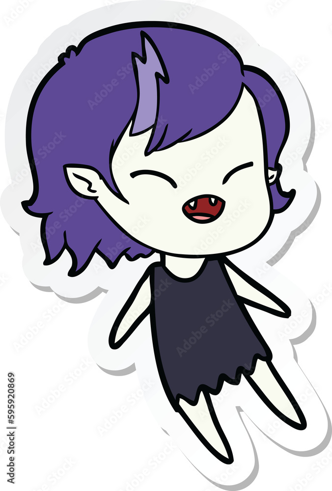 sticker of a cartoon laughing vampire girl floating sticker of a cartoon laughing vampire girl floating