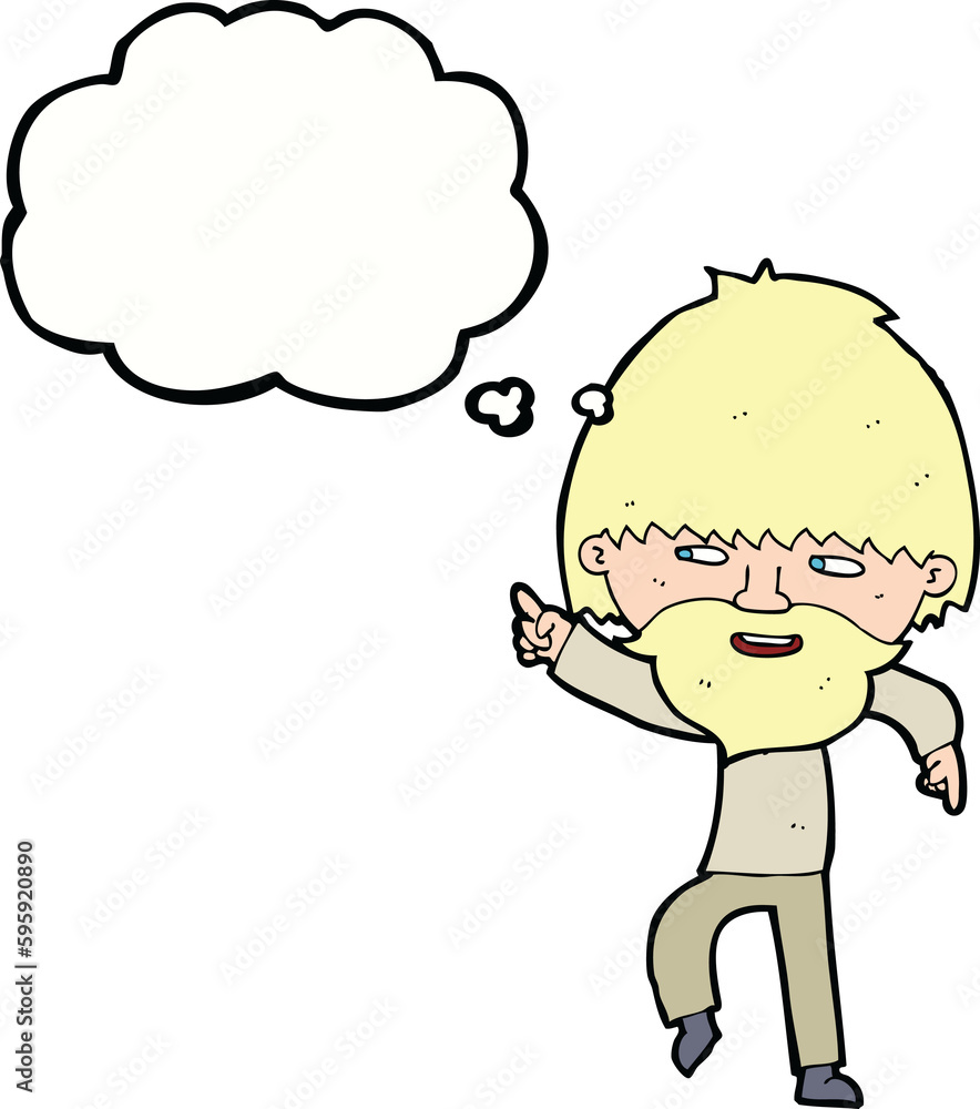 cartoon bearded man pointing and laughing with thought bubble cartoon bearded man pointing and laughing with thought bubble