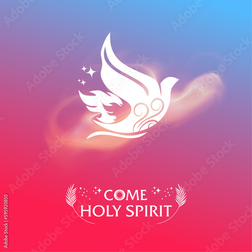 Come Holy Spirit, Pentecost Sunday, Prayers, Dove with Flame, Jesus Prayers Wallpaper, Poster, Backdrop Templates 