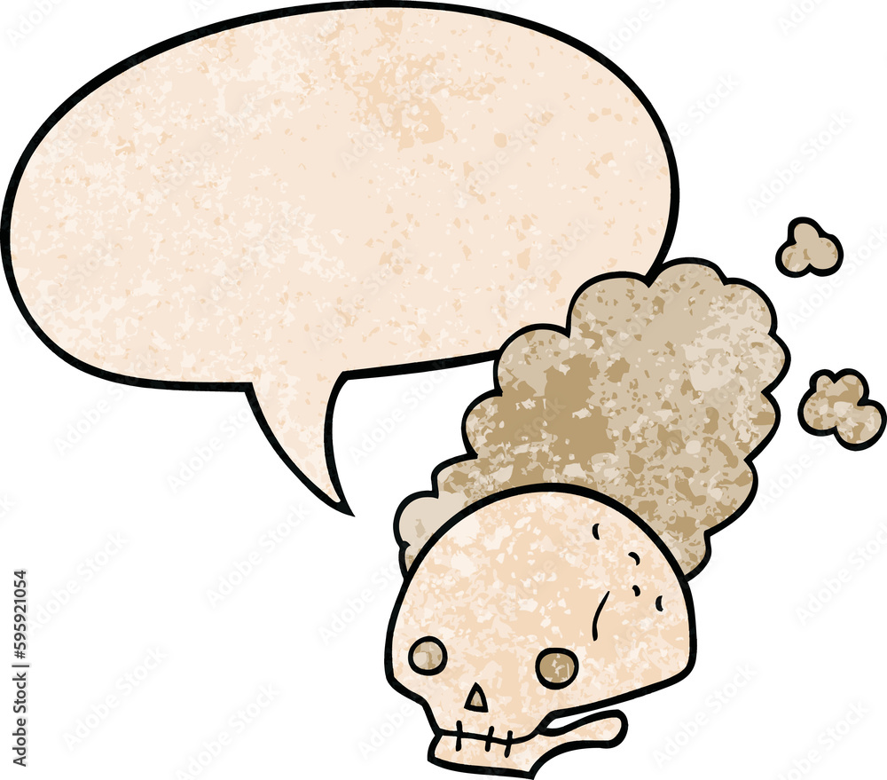 cartoon dusty old skull with speech bubble in retro texture style cartoon dusty old skull with speech bubble in retro texture style