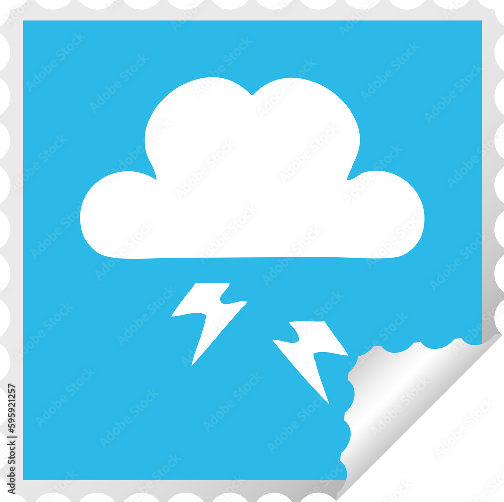 square peeling sticker cartoon of a thunder cloud square peeling sticker cartoon of a thunder cloud