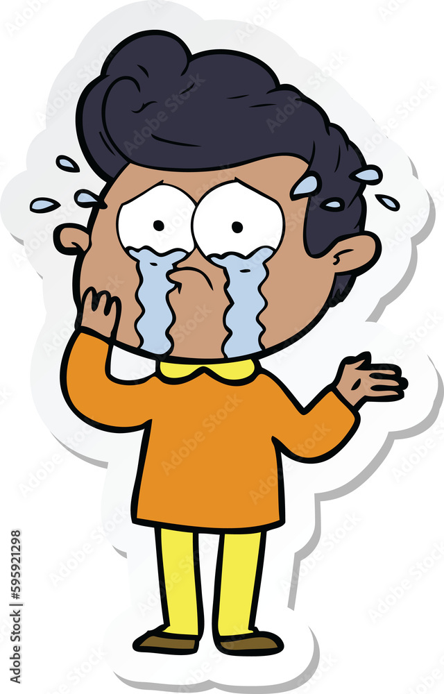 sticker of a cartoon worried crying man sticker of a cartoon worried crying man