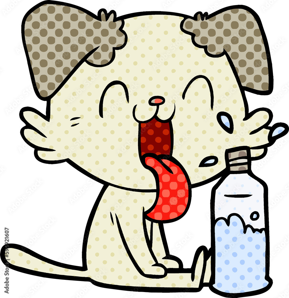 cartoon panting dog with water cartoon panting dog with water