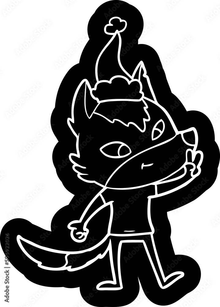 friendly quirky cartoon icon of a wolf giving peace sign wearing santa hat friendly quirky cartoon icon of a wolf giving peace sign wearing santa hat