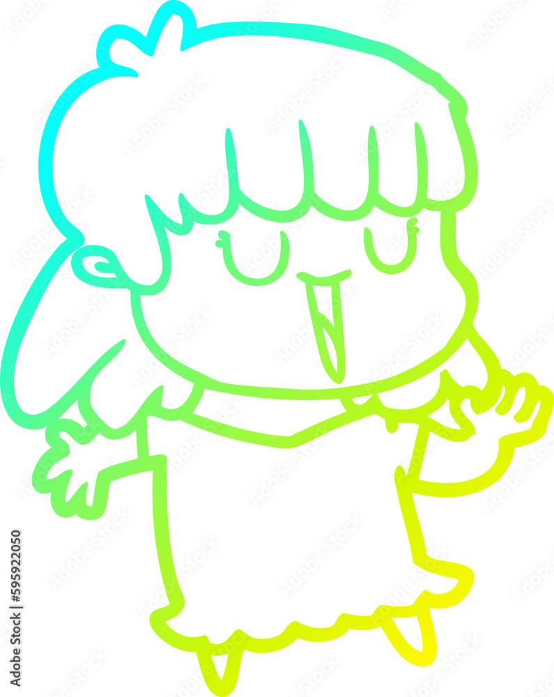 cold gradient line drawing of a cartoon woman