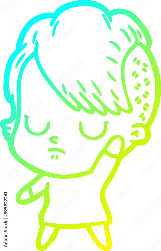 cold gradient line drawing of a cartoon woman cold gradient line drawing of a cartoon woman