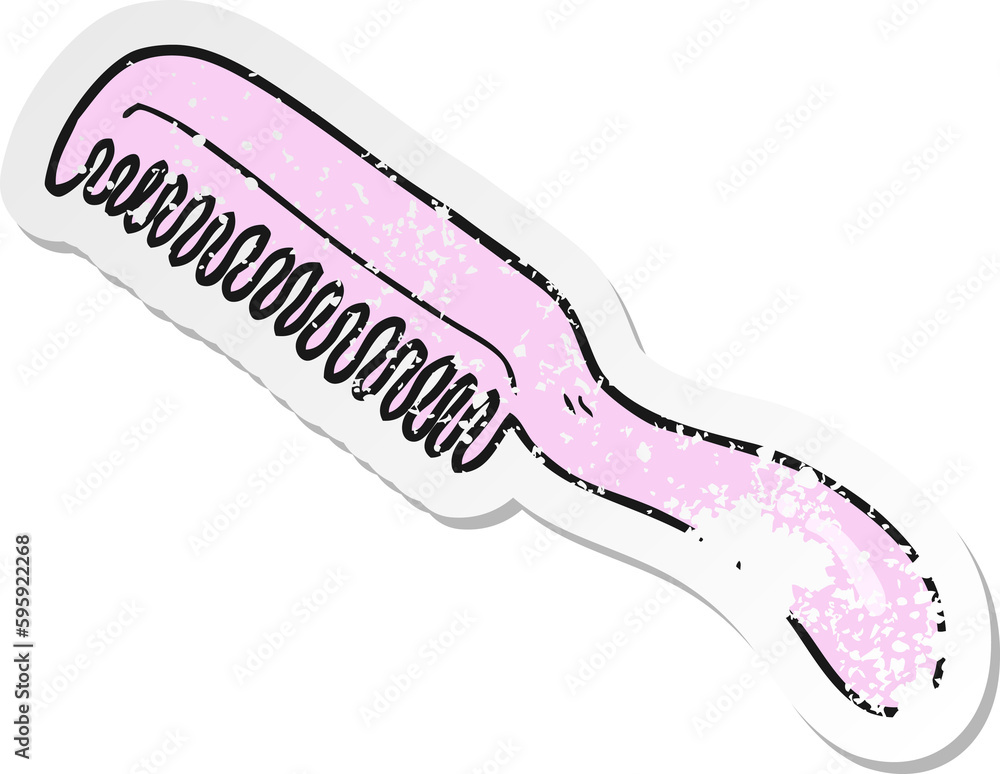 retro distressed sticker of a cartoon comb retro distressed sticker of a cartoon comb