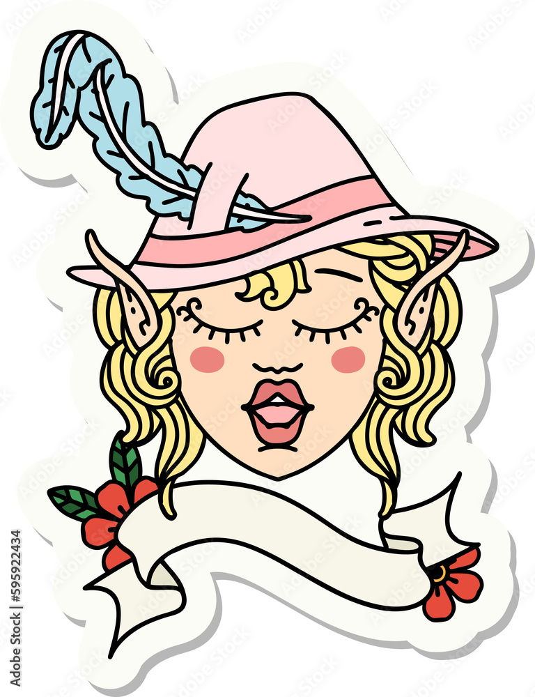sticker of a elf bard character face sticker of a elf bard character face