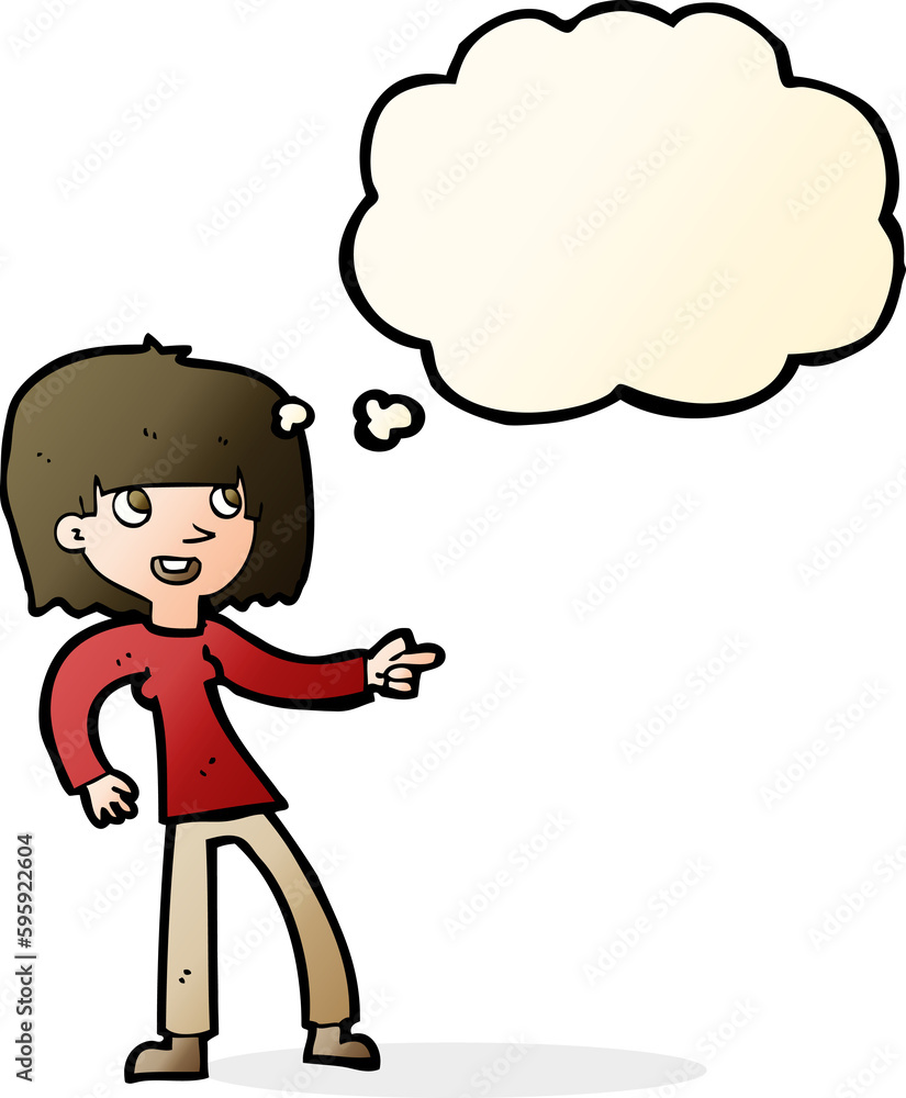 cartoon girl pointing with thought bubble cartoon girl pointing with thought bubble