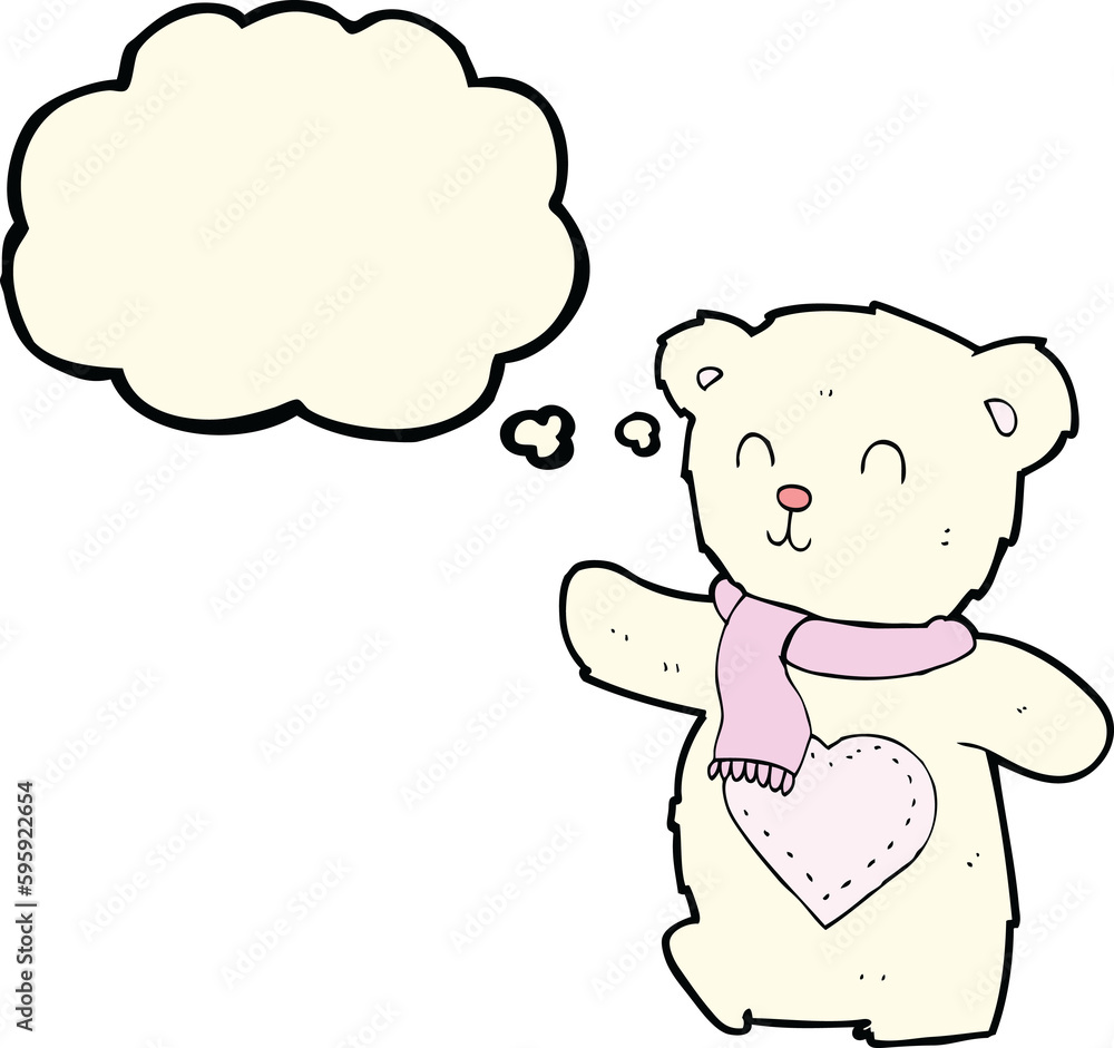 cartoon white teddy bear with love heart with thought bubble cartoon white teddy bear with love heart with thought bubble