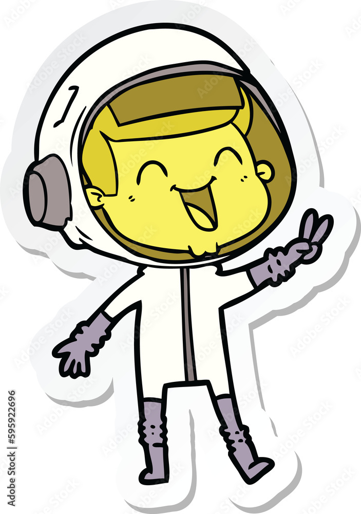 sticker of a happy cartoon astronaut