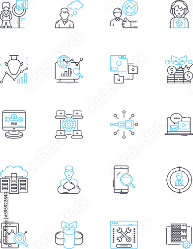 Online advertising linear icons set. Banner, Clickbait, Conversion, Cost-effective, CPM, Display, Engagement line vector and concept signs. Geo-targeting,Impression,Influencer outline illustrations