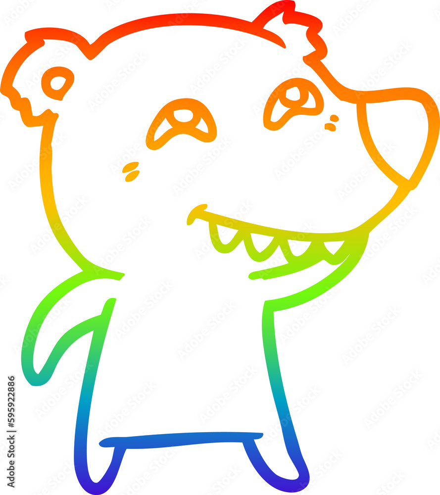 rainbow gradient line drawing of a cartoon polar bear showing teeth rainbow gradient line drawing of a cartoon polar bear showing teeth