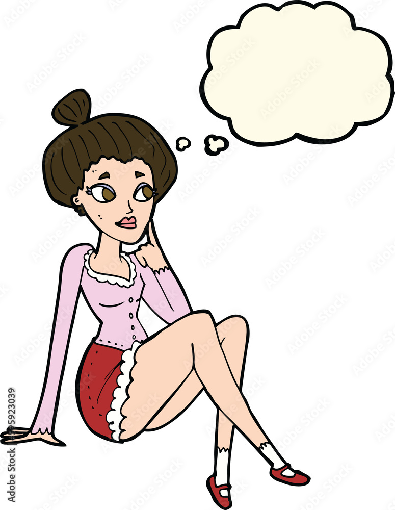 cartoon attractive woman sitting thinking with thought bubble cartoon attractive woman sitting thinking with thought bubble