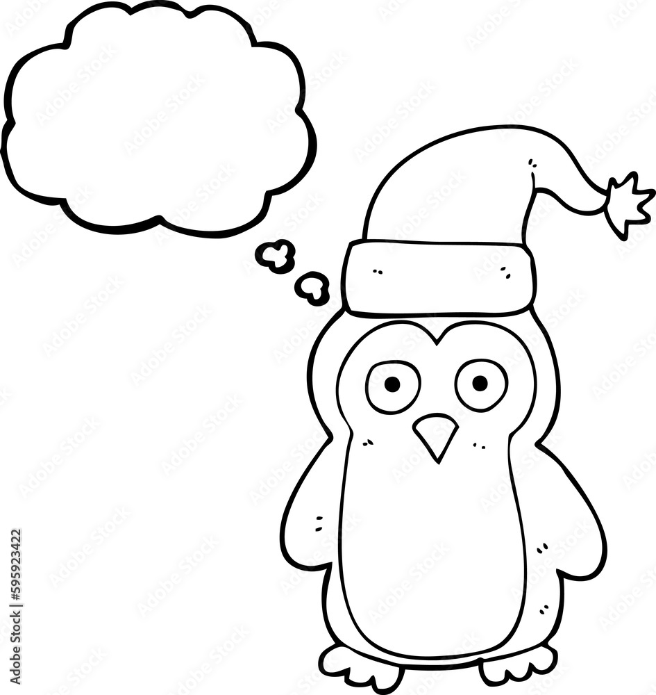 freehand drawn thought bubble cartoon christmas penguin freehand drawn thought bubble cartoon christmas penguin