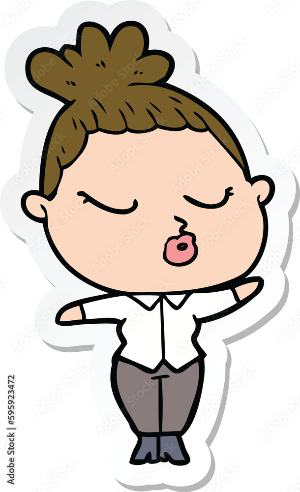 sticker of a cartoon calm woman sticker of a cartoon calm woman