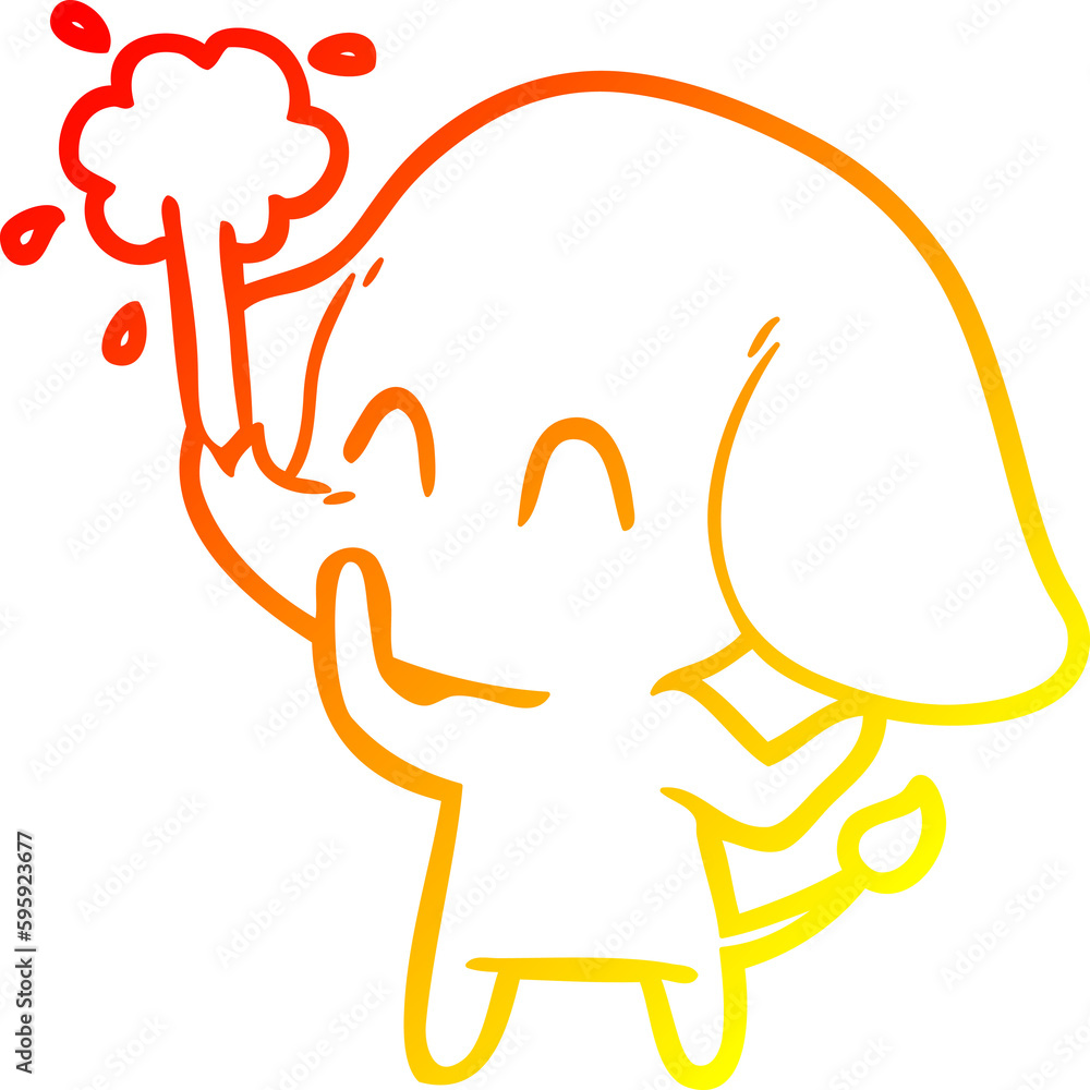 warm gradient line drawing of a cute cartoon elephant spouting water warm gradient line drawing of a cute cartoon elephant spouting water