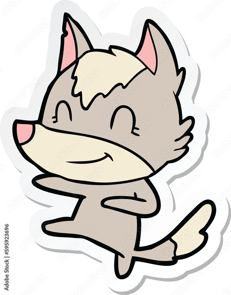 sticker of a friendly cartoon wolf sticker of a friendly cartoon wolf