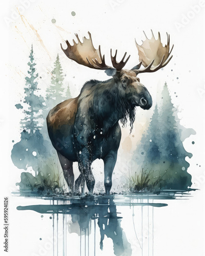 portrait-of-a-moose-elk-in-watercolor-style-generative-ai