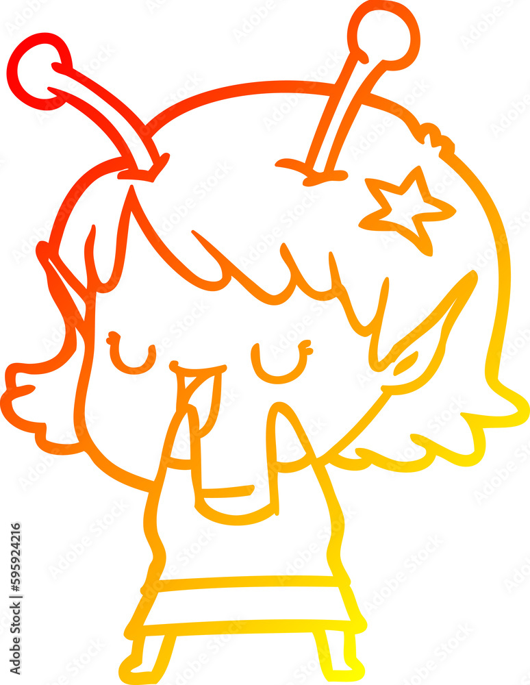 warm gradient line drawing of a happy alien girl cartoon warm gradient line drawing of a happy alien girl cartoon