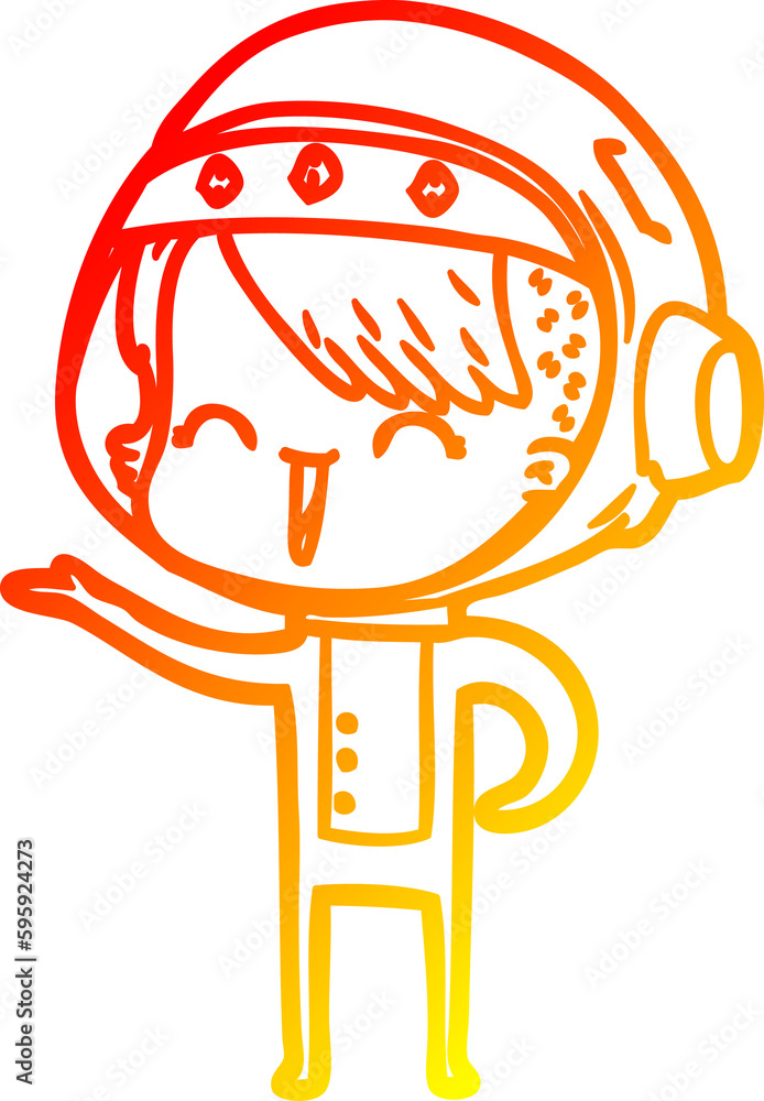 warm gradient line drawing of a happy cartoon space girl warm gradient line drawing of a happy cartoon space girl