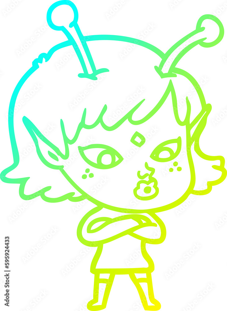 cold gradient line drawing of a pretty cartoon alien girl cold gradient line drawing of a pretty cartoon alien girl