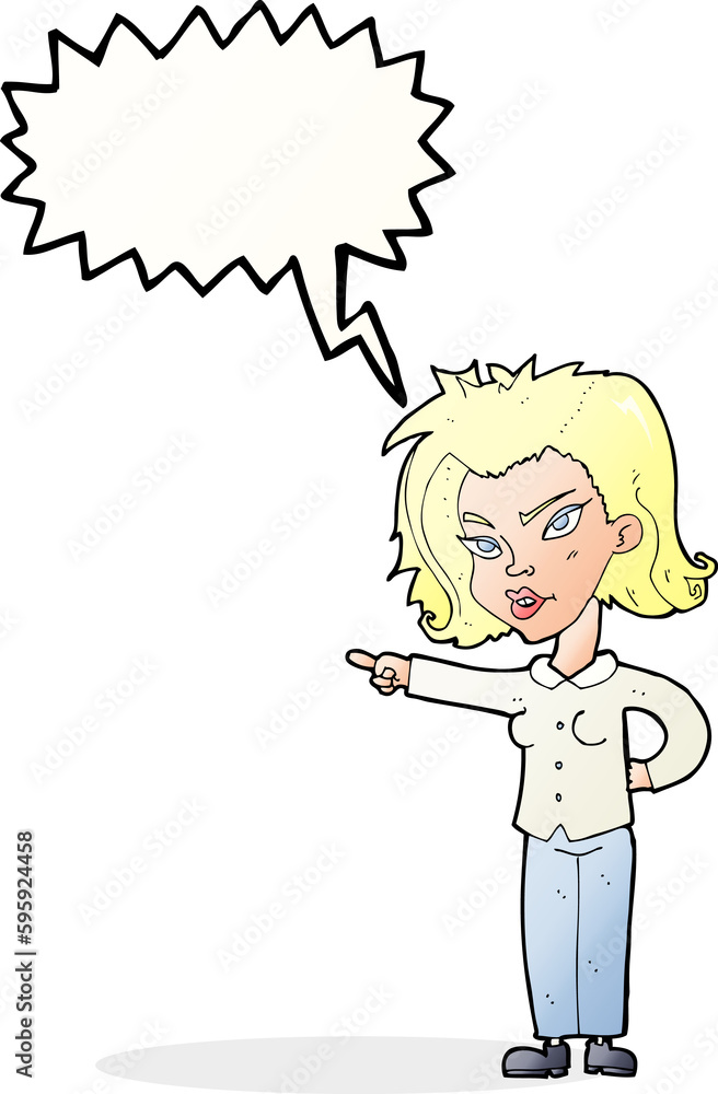 cartoon woman pointing with speech bubble cartoon woman pointing with speech bubble