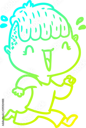 Canvas Print cold gradient line drawing of a cartoon happy boy surprised