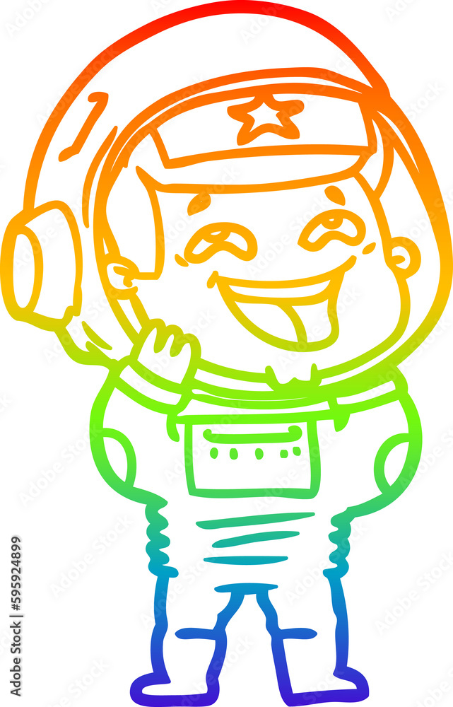 rainbow gradient line drawing of a cartoon laughing astronaut rainbow gradient line drawing of a cartoon laughing astronaut