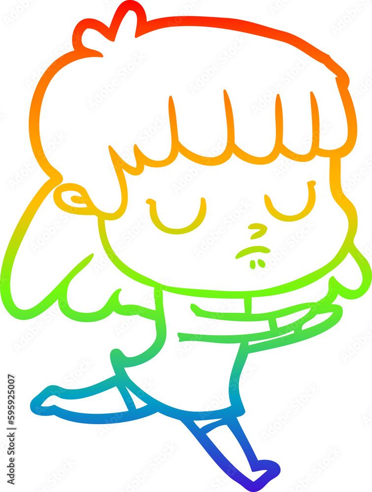 rainbow gradient line drawing of a cartoon indifferent woman rainbow gradient line drawing of a cartoon indifferent woman