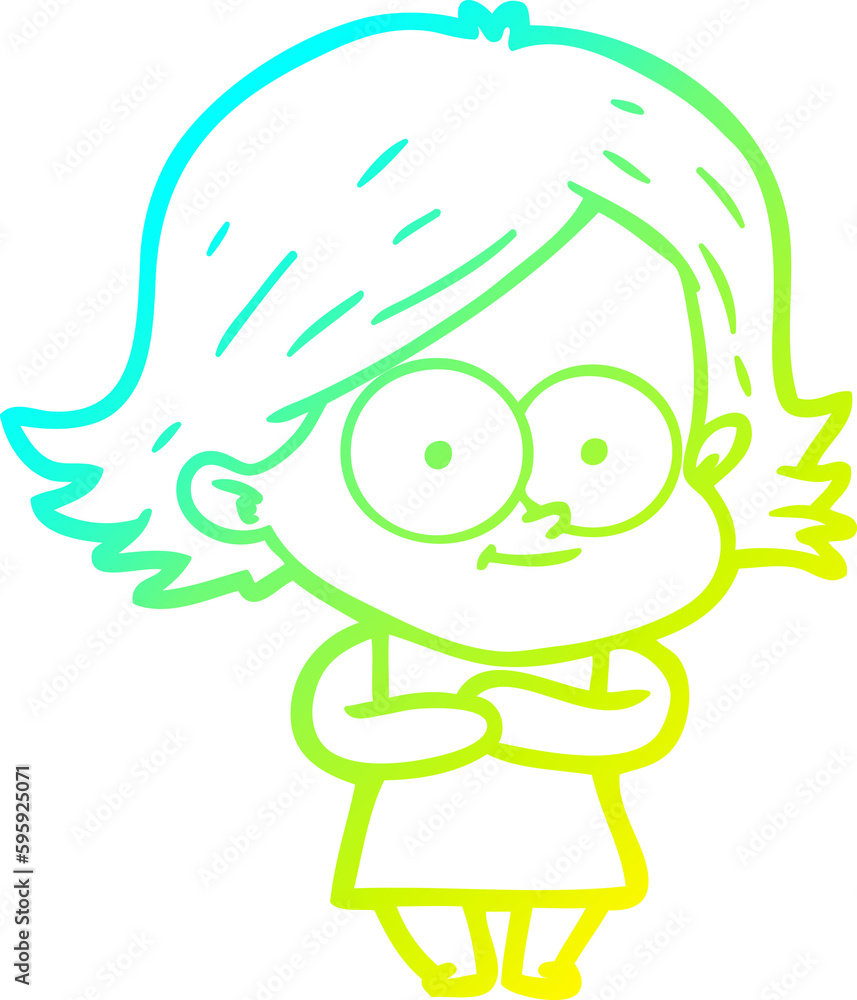 cold gradient line drawing of a happy cartoon girl cold gradient line drawing of a happy cartoon girl