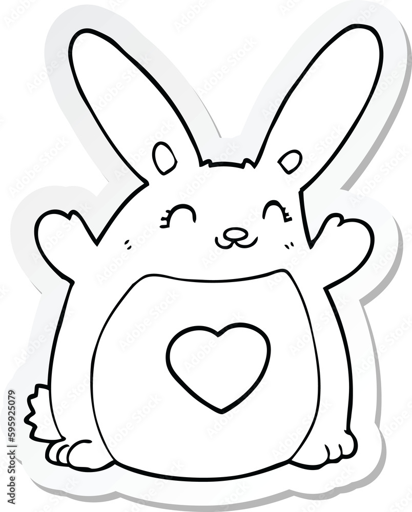 sticker of a cartoon rabbit with love heart sticker of a cartoon rabbit with love heart