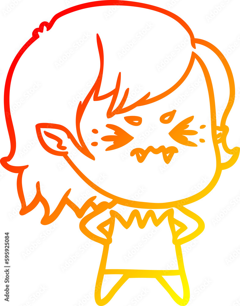 warm gradient line drawing of a annoyed cartoon vampire girl warm gradient line drawing of a annoyed cartoon vampire girl